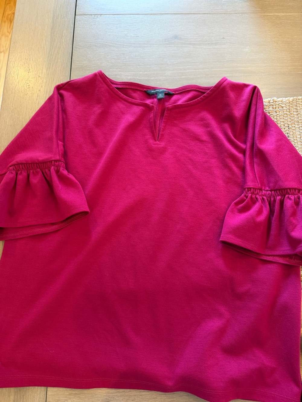 Banana Republic Fuchsia Notch-Neck Ruffle Sleeve Top
